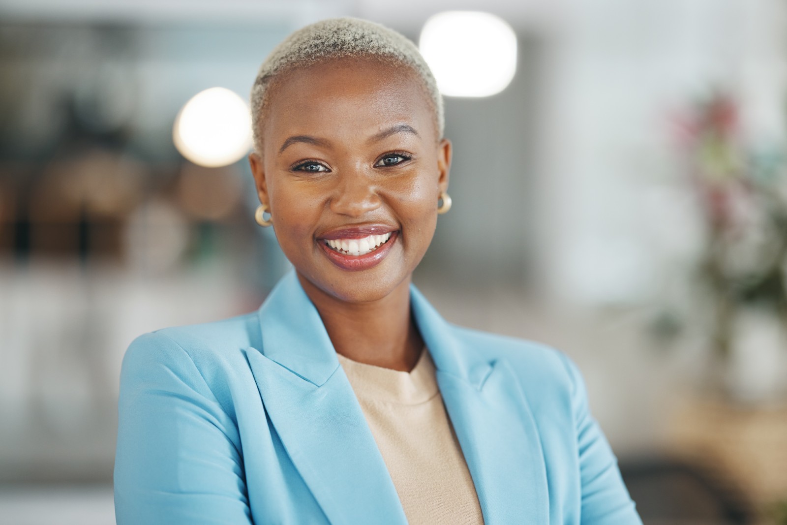 Face portrait, manager and happy black woman, business leader or employee smile for startup company success. Management, corporate person and headshot of female, bank admin or professional consultant.